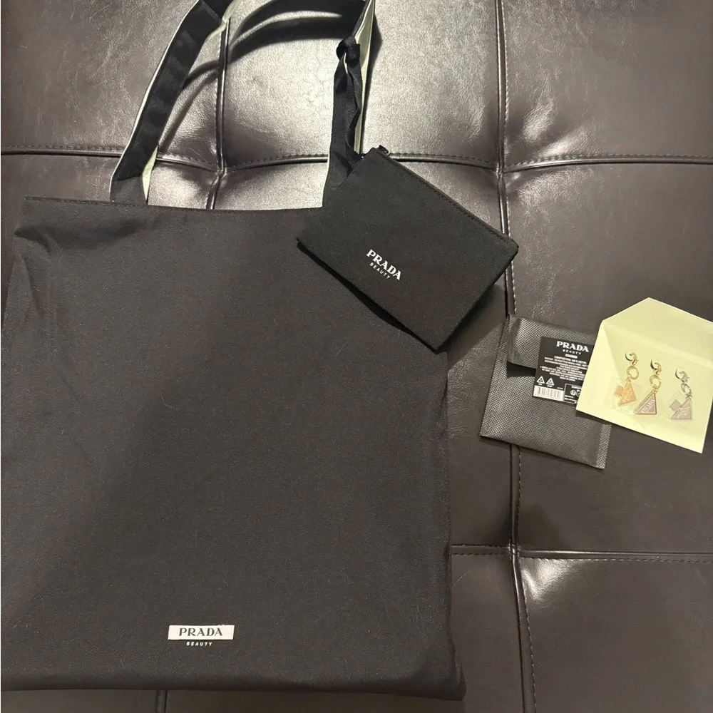 NEW Prada reversible Black/lime beauty Tote Bag with charms and smaller pouch - Picture 1 of 6
